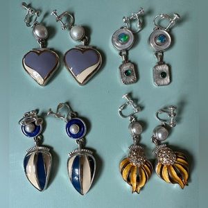 SHANO signed Sterling silver earrings 4 pairs - artisan dangle clip on